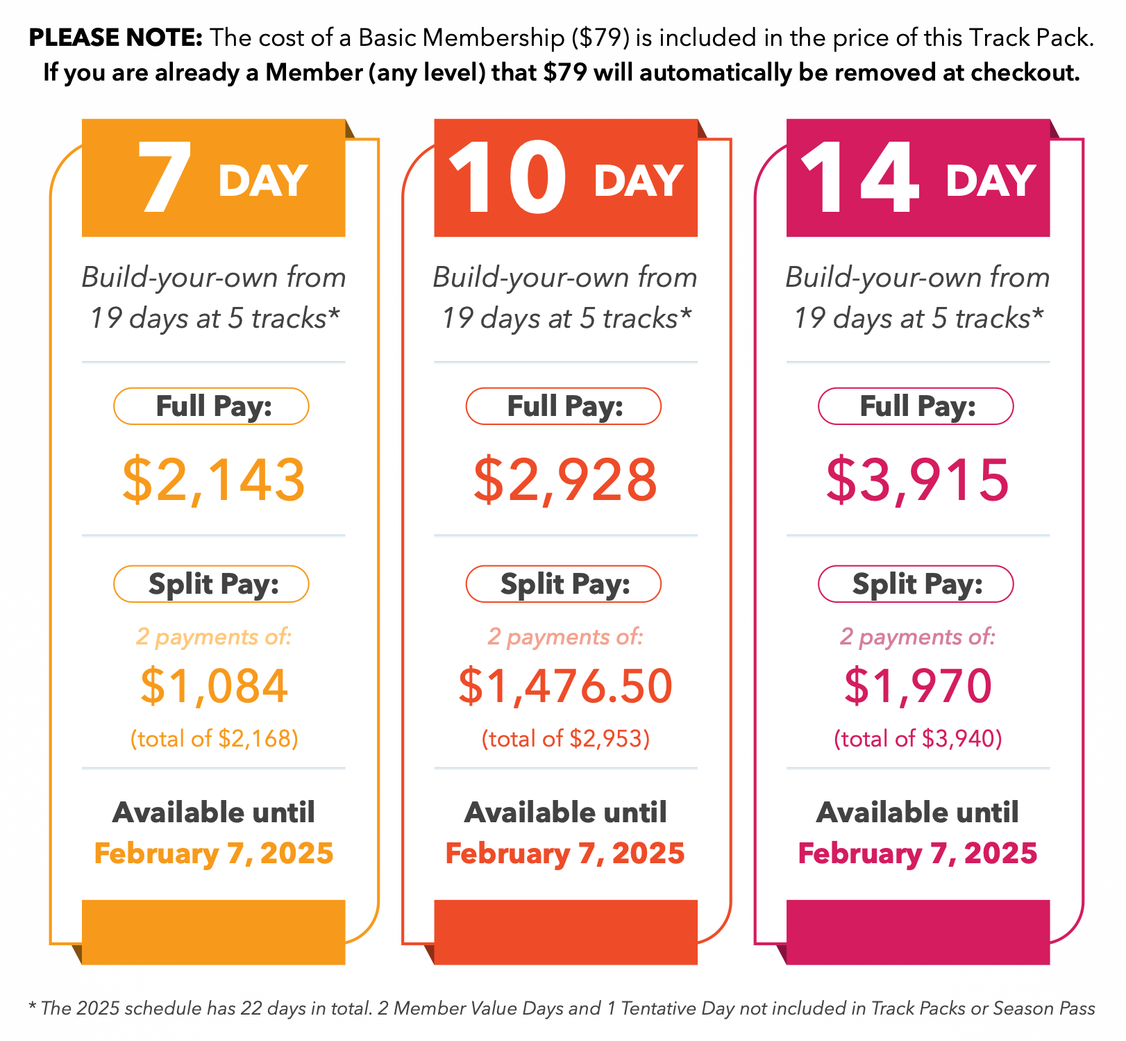 2025 BYO Track Pack Pricing