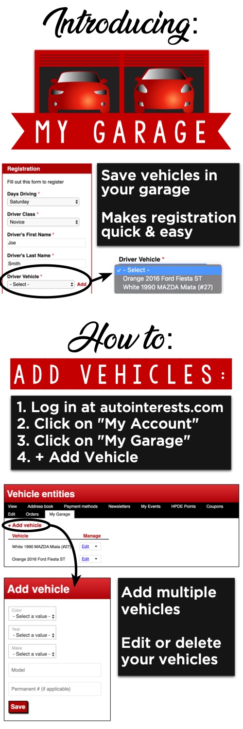 Introducing My Garage - add your cars to your garage for quicker registration