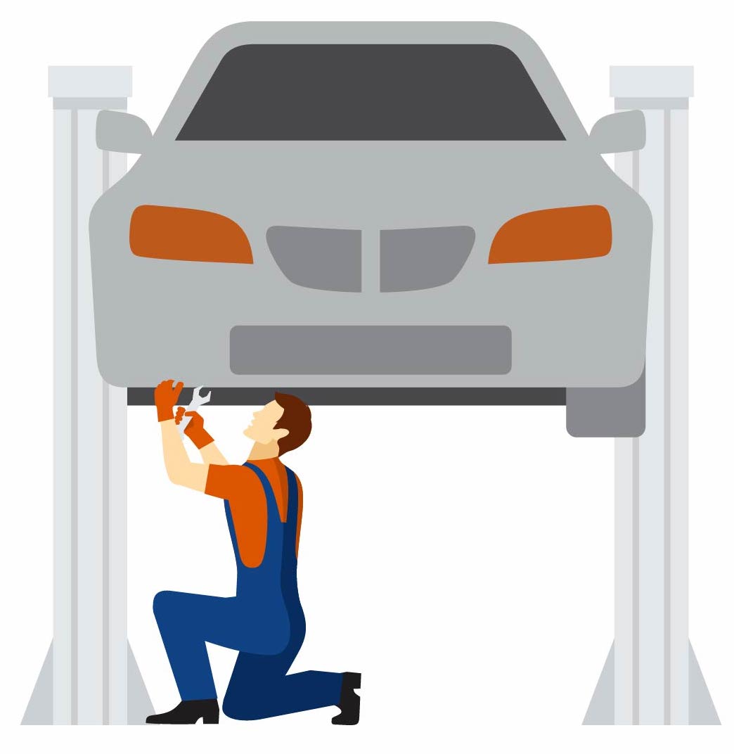Image of car on a lift with a man working below